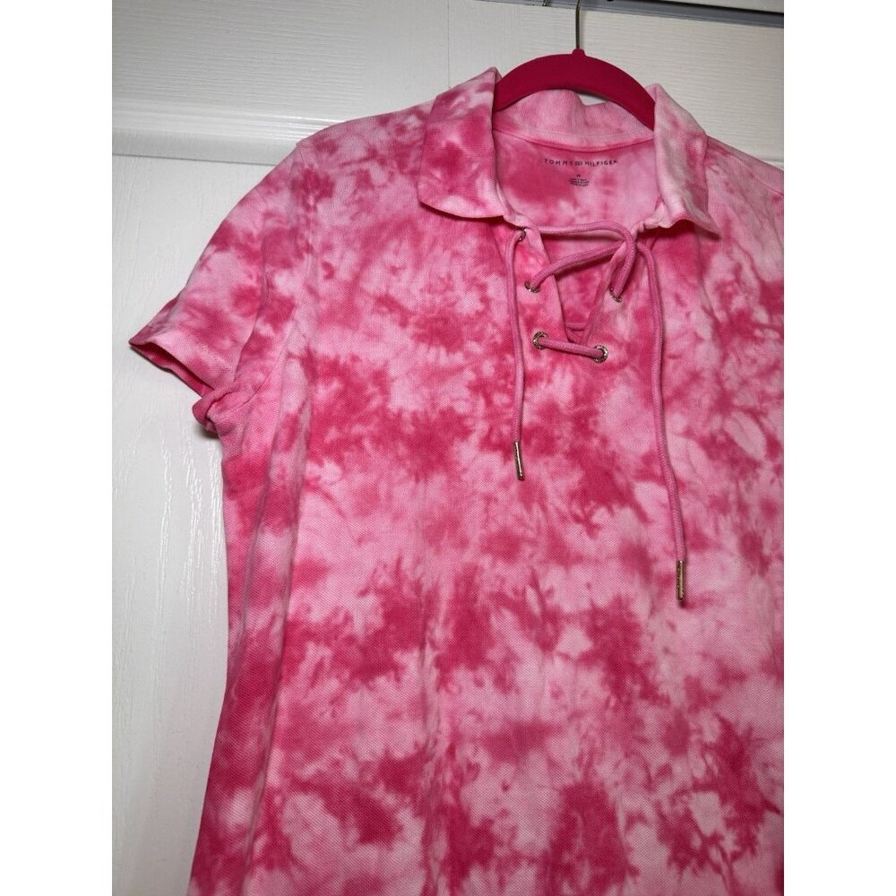 Tommy Hilfiger Pink Tie Dye Polo Dress Lace Up Cotton Size Medium NWT - Picture 11 of 11